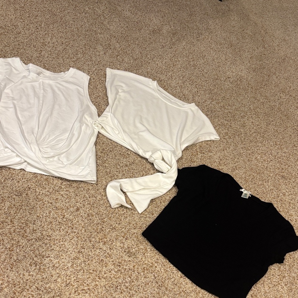 3 tops!!  2- white, 1- black all cropped EUC
